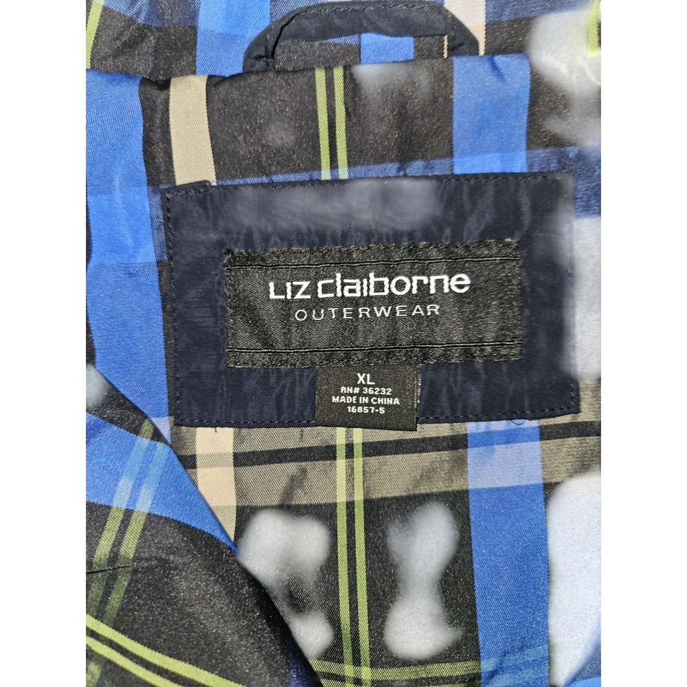 Liz Claiborne Women's Navy Blue Quilted Jacket Plaid Trim Button Front Coat XL - Picture 5 of 13